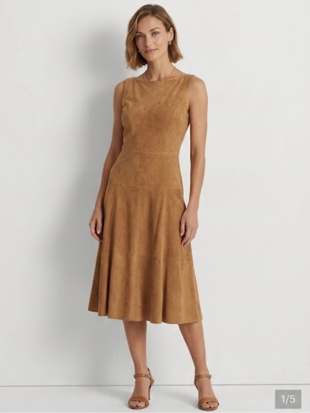 Lauren Ralph Lauren 100% Suede Midi Sleevless Dress Tan Fall Work Womenโs Size 2